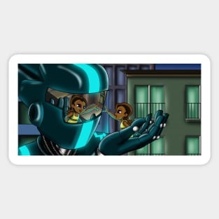 African American Girl and Robot Sticker